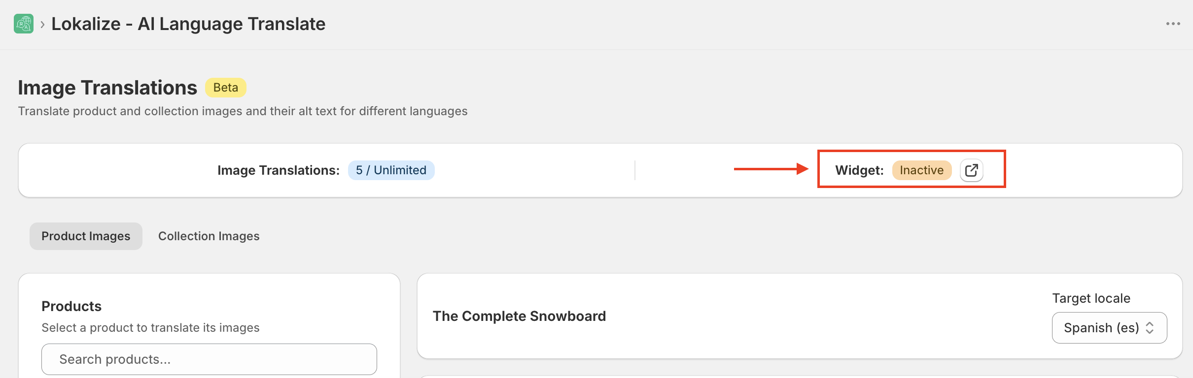 Image and Custom Translation Widget showing Active status on the Image Translations page